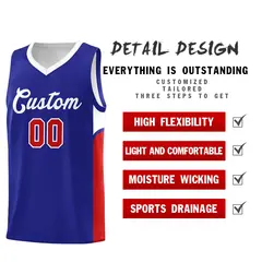 Royal White Side U-shaped Pattern Double Side Basketball Jersey 3