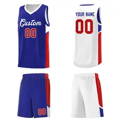 Royal White Side U-shaped Pattern Double Side Basketball Jersey 5