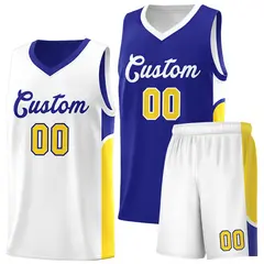Royal White Side U-shaped Pattern Double Side Basketball Jersey