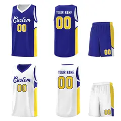 Royal White Side U-shaped Pattern Double Side Basketball Jersey 2