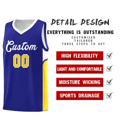 Royal White Side U-shaped Pattern Double Side Basketball Jersey 3
