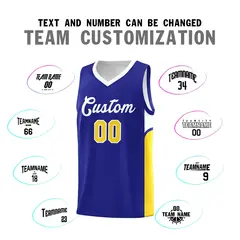 Royal White Side U-shaped Pattern Double Side Basketball Jersey 4