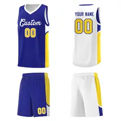 Royal White Side U-shaped Pattern Double Side Basketball Jersey 5