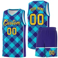 Royal White-Sky Blue Grid Basketball Kits For Team