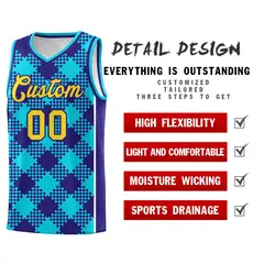 Royal White-Sky Blue Grid Basketball Kits For Team 2