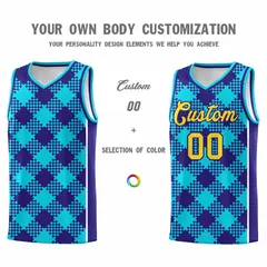 Royal White-Sky Blue Grid Basketball Kits For Team 3