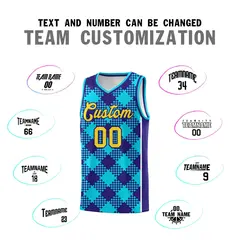 Royal White-Sky Blue Grid Basketball Kits For Team 4