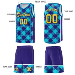 Royal White-Sky Blue Grid Basketball Kits For Team 5