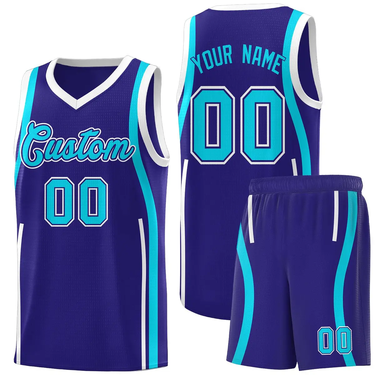 Royal White-Sky Blue Ribbon Pattern Basketball Kits