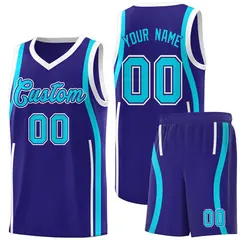 Royal White-Sky Blue Ribbon Pattern Basketball Kits 1