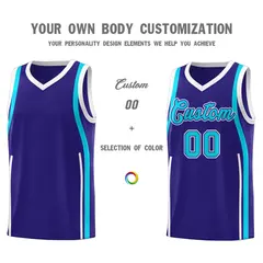 Royal White-Sky Blue Ribbon Pattern Basketball Kits 3