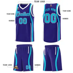 Royal White-Sky Blue Ribbon Pattern Basketball Kits 5