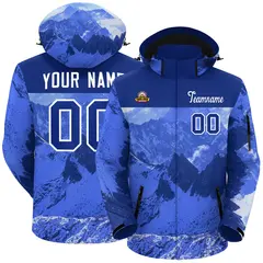 Royal White Snow Mountain Graffiti Pattern Hooded Waterproof Jacket