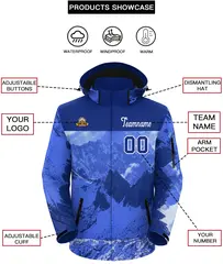 Royal White Snow Mountain Graffiti Pattern Hooded Waterproof Jacket 2
