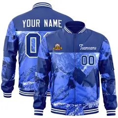 Royal White Snow Mountain Varsity Letterman Bomber Jacket