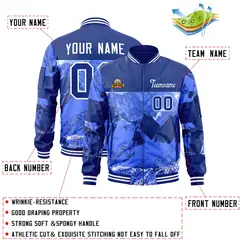 Royal White Snow Mountain Varsity Letterman Bomber Jacket 2