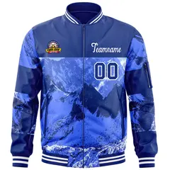 Royal White Snow Mountain Varsity Letterman Bomber Jacket 3