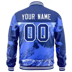 Royal White Snow Mountain Varsity Letterman Bomber Jacket 4