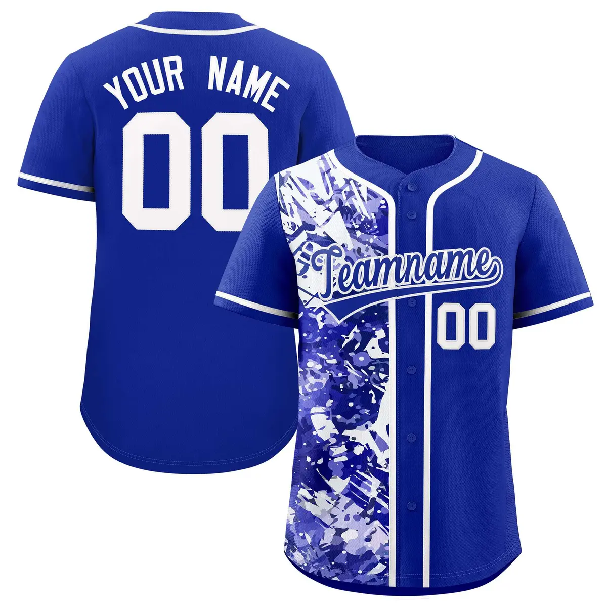 Royal White Split Graffiti Raglan Sleeve Baseball Jersey