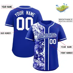 Royal White Split Graffiti Raglan Sleeve Baseball Jersey 2