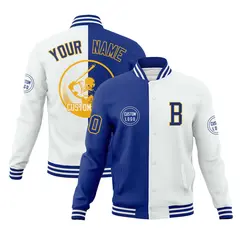 Royal White Split Letterman Full-Snap Varsity Baseball Jacket 1