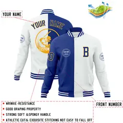 Royal White Split Letterman Full-Snap Varsity Baseball Jacket 4