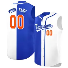 Royal White Split Sleeveless Baseball Jersey 1