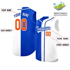 Royal White Split Sleeveless Baseball Jersey 2