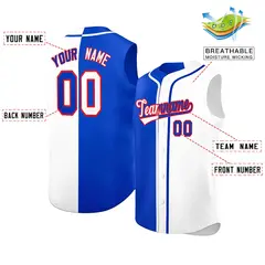 Royal White Split Sleeveless Baseball Jersey 2