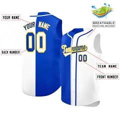 Royal White Split Sleeveless Baseball Jersey 2