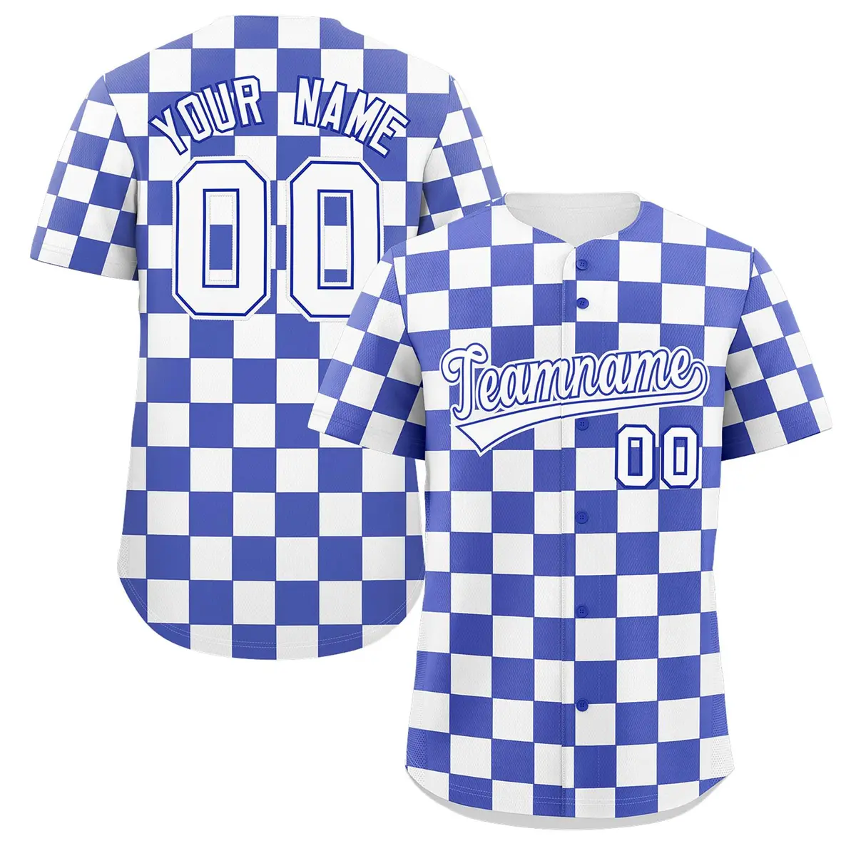Royal White Square Grid Color Block Baseball Jersey