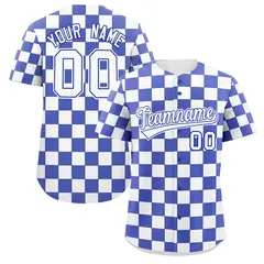 Royal White Square Grid Color Block Baseball Jersey