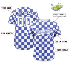 Royal White Square Grid Color Block Baseball Jersey 2