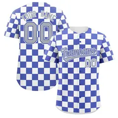 Royal White Square Grid Color Block Baseball Jersey