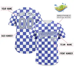 Royal White Square Grid Color Block Baseball Jersey 2