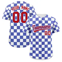 Royal White Square Grid Color Block Baseball Jersey