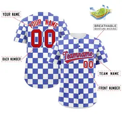 Royal White Square Grid Color Block Baseball Jersey 2