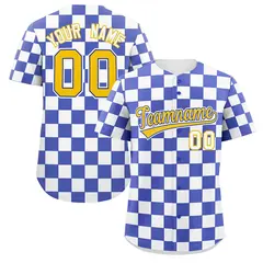 Royal White Square Grid Color Block Baseball Jersey 1