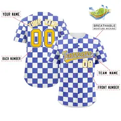 Royal White Square Grid Color Block Baseball Jersey 2