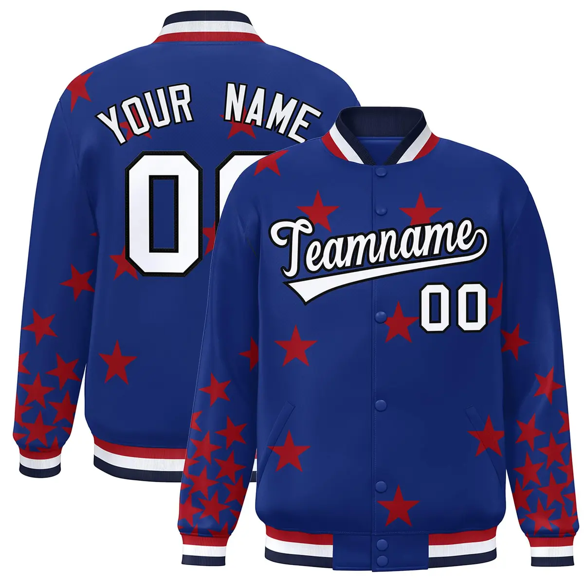 Royal White Star Graffiti Varsity Full-Snap Bomber Jacket