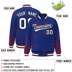 Royal White Star Graffiti Varsity Full-Snap Bomber Jacket 2