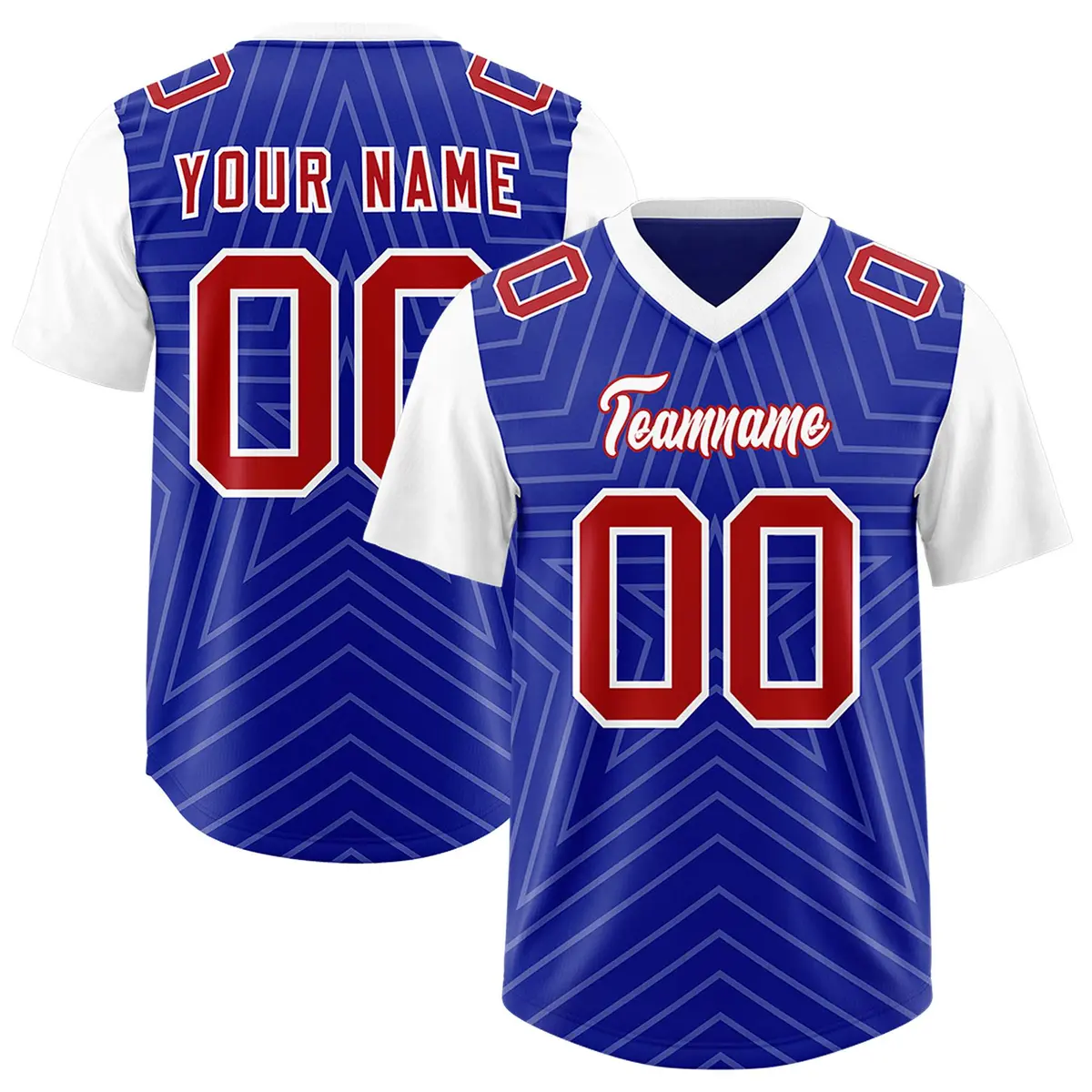 Royal White Star Pattern Raglan Sleeves Football Jersey