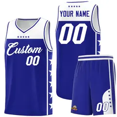 Royal White Star Pattern Sports Basketball Jersey