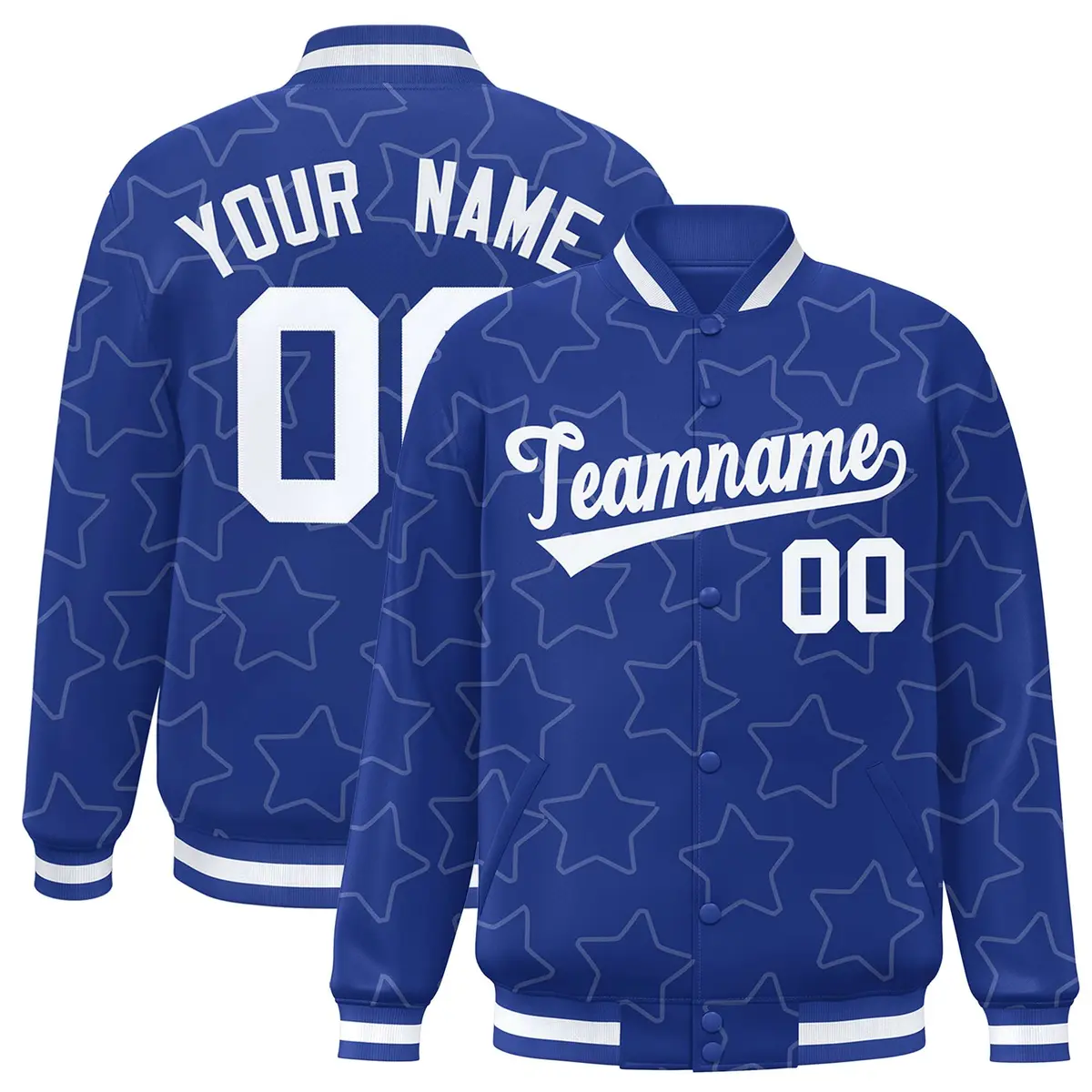 Royal White Star Pattern Varsity Full-Snap Letterman Baseball Jacket