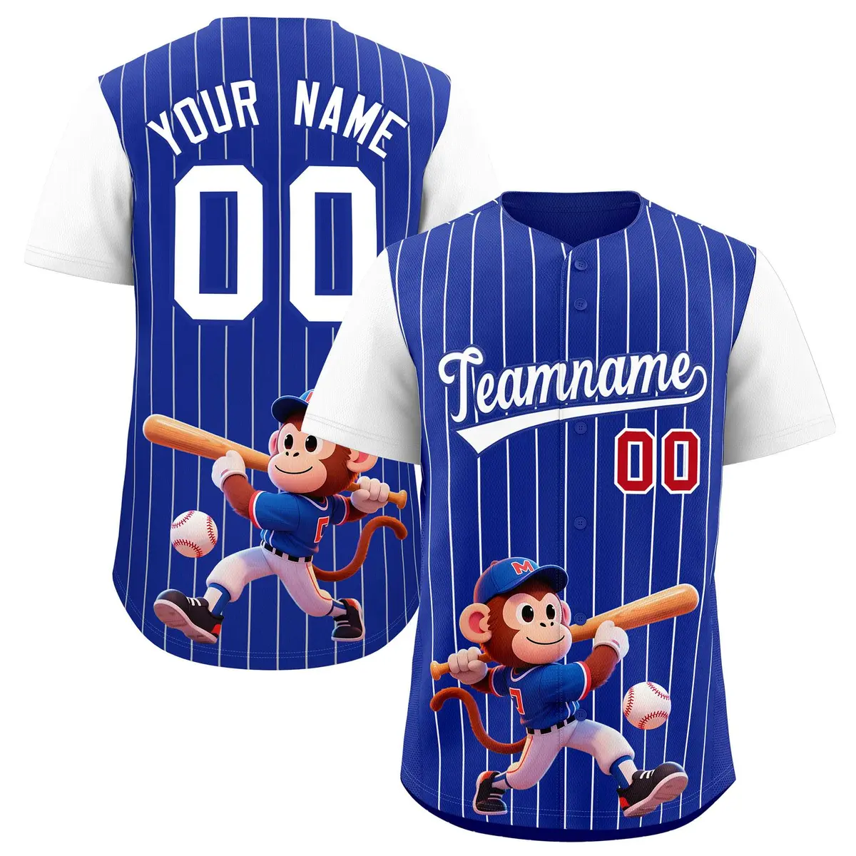 Royal White Stripe Animals Graffiti Raglan Baseball Jersey