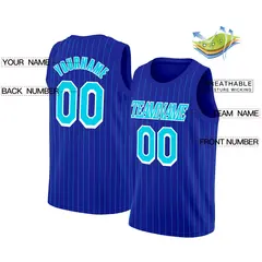 Royal White Stripe Fashion Basketball Jersey 2