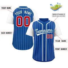 Royal White Stripe Raglan Sleeves Authentic Baseball Jersey 2