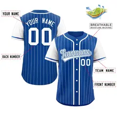 Royal White Stripe Raglan Sleeves Authentic Baseball Jersey 2