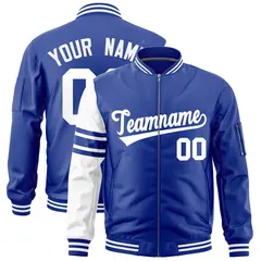 Royal White Stripe Raglan Varsity Full-Zip Letterman Bomber Jacket