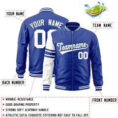 Royal White Stripe Raglan Varsity Full-Zip Letterman Bomber Jacket 2